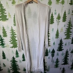 Chic Cream Open-Front Long Stretch Cardigan